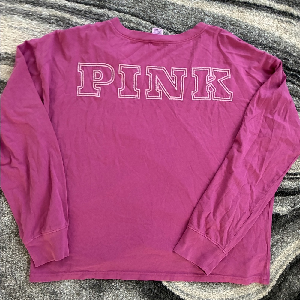 New PINK Victoria's Secret Shirt Varsity Long Sleeve Ace Cotton Logo top NWT